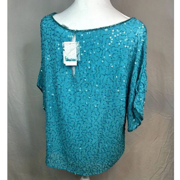 Draper's & Demons Alex Evenings Light Blue Sequin Tunic Top Womens Designer NWT - Picture 5 of 8